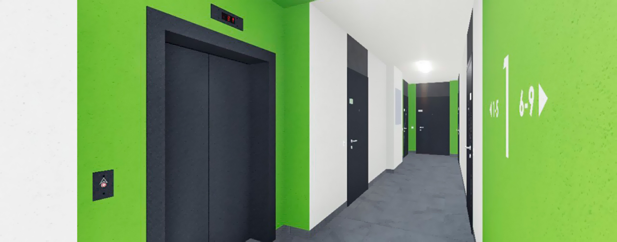 Проект внутреннего вида ЖК Надежный - лифт на этаже